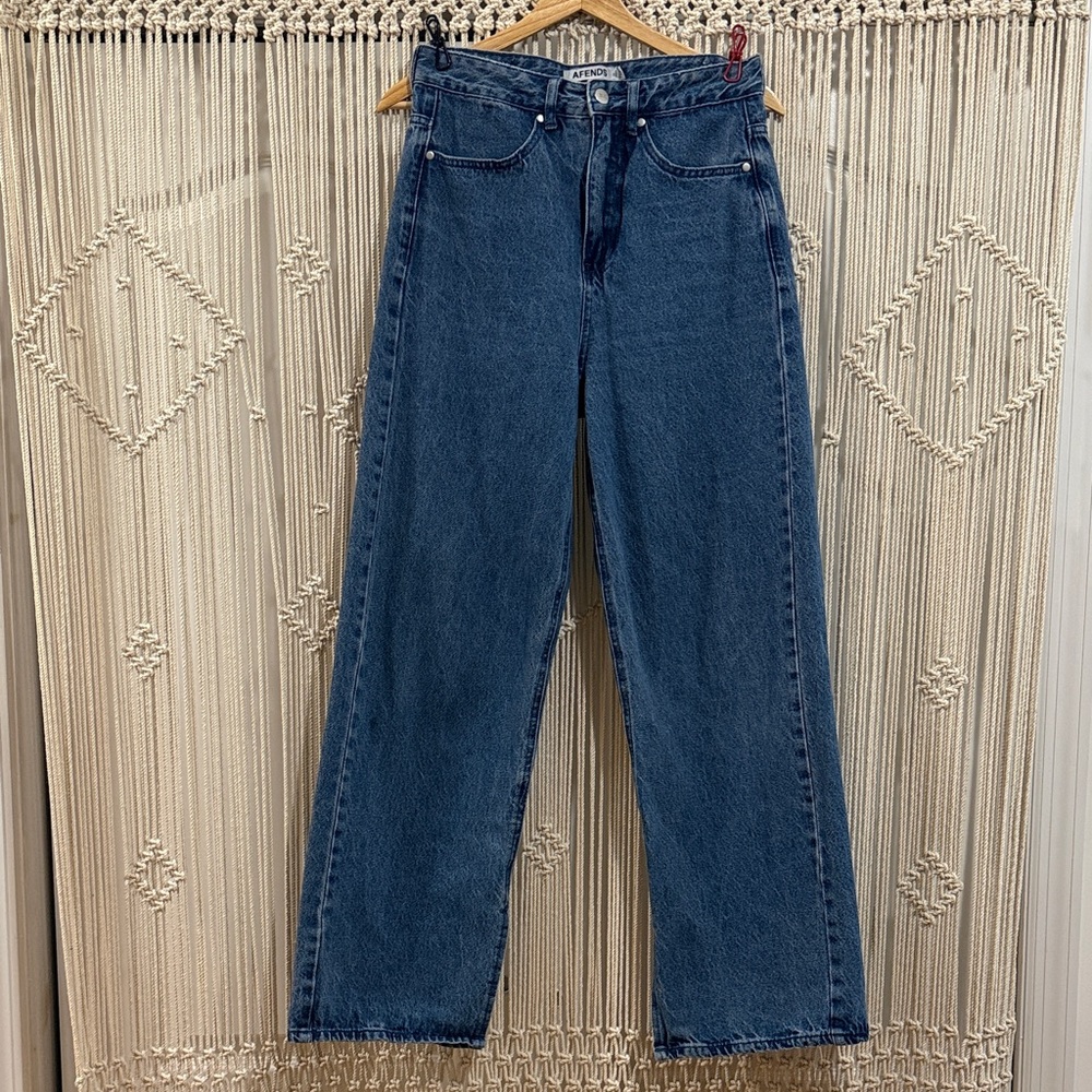 Afends Bella Denim Wide Leg Baggy Jeans in Authentic Blue